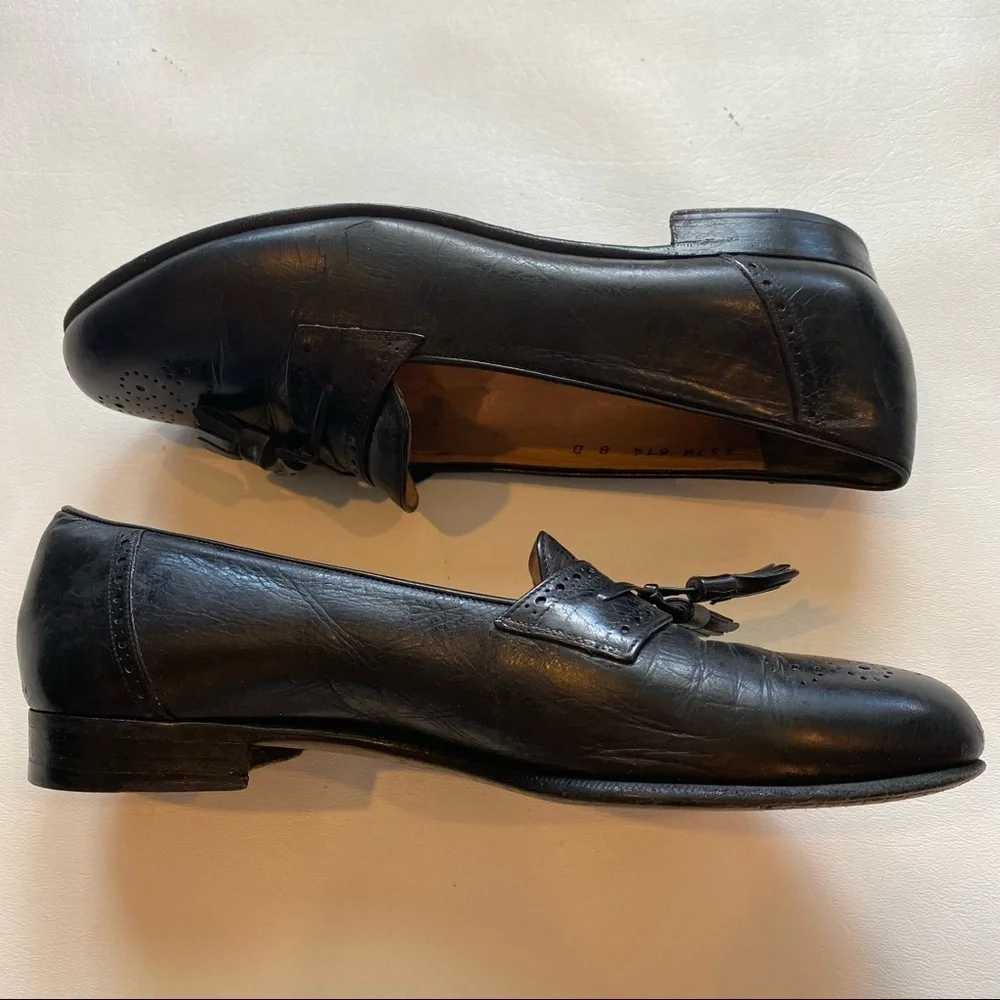 Salvatore Ferragamo Black Leather Tassel Loafers